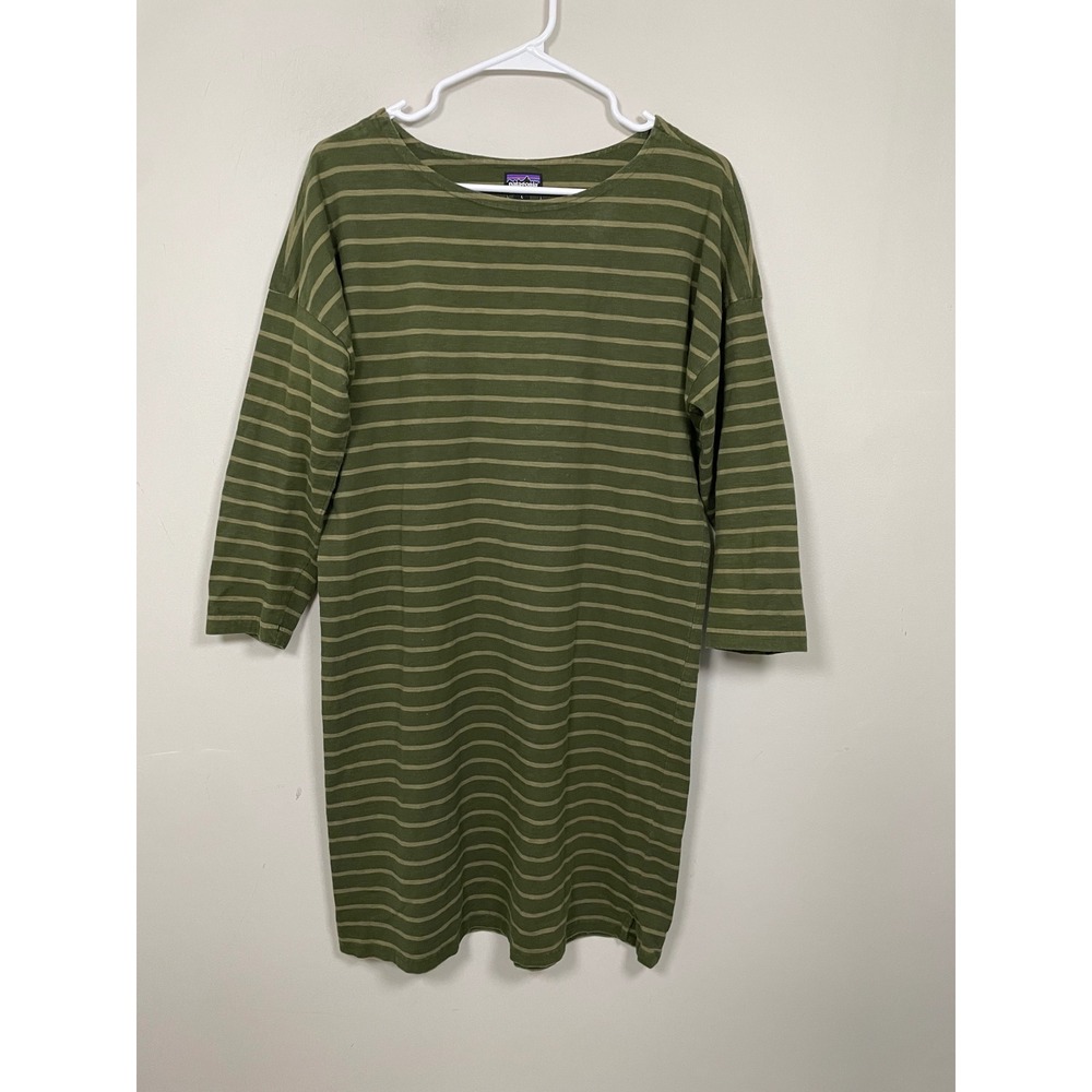 Patagonia Seatoller Dress in Green Stripe Size Large Granola Girl Outdoor Casual